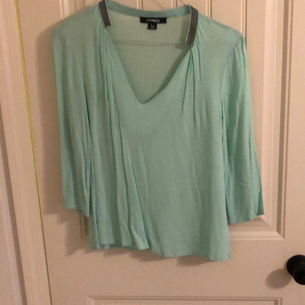 Teal blouse with silver neck detail